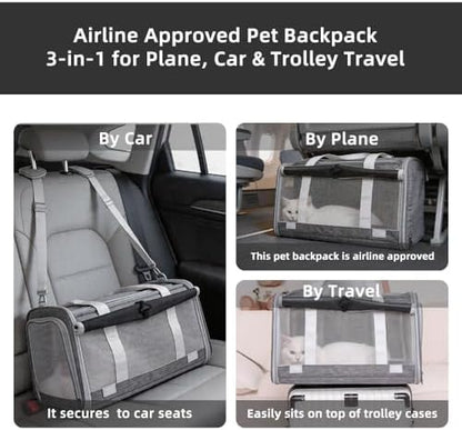 Cat Carrier Soft Sided Dog Carrier with 1 Poop Bags and 5 Pee Pads,Airline Approved Pet Carrier for Small Dog/Cat Bag(18.5" L x 11.8" W x 11.4" H),Ideal for Medium-Large Cats Small Dogs (Gray) - Image 5