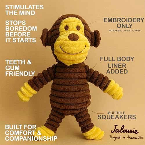 Jalousie Plush Toys Assortment Value Bundle Puppy Pet Mutt Squeak Toy for Medium Large Dogs (5 Pack Corduroy) - Image 4