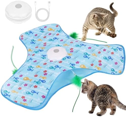 Interactive Cat Toys for Indoor Cats, Automatic Hide and Seek Cat Toy, Moving Concealed Feathers, Mouse Squeaky, Rechargeable Touch Activated Exercise Toys for Kitten Bored Adult Cats, 3 Modes by AUYAO
