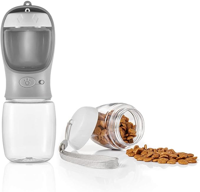 WePet Portable Dog Water Bottle with Food Container, 12 OZ + 6 OZ, Leak Proof Puppy Water Dispenser with Drinking Feeder for Pets Outdoor Walking, Hiking, Travel, Food Grade Plastic