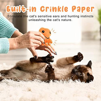 Andiker Cat Catnip Toys, 3Pcs Cat Interactive Toys for Indoor Cats, Soft Plush Kitten Chew Toys with Crinkle Paper for Relieve Stress, Reduce Boredom, Teething (Octopus) - Image 3