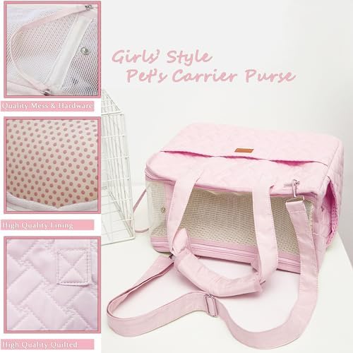 Small Puppy Carrier Bag,Woman Style,Pups Purse Kitty,Multiple Pockets,Breathable Mesh,Pets Totes Travel,Picnic,Outdoor,MAX 6 lb (Pink, Small) - Image 5