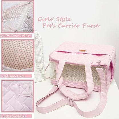 Small Puppy Carrier Bag,Woman Style,Pups Purse Kitty,Multiple Pockets,Breathable Mesh,Pets Totes Travel,Picnic,Outdoor,MAX 6 lb (Pink, Small) - Image 5