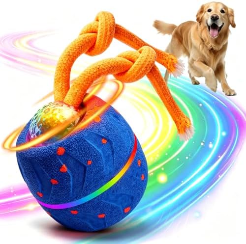 Interactive Dog Toy Ball, Automatic Bouncing Rotating, Realistic Dog Barking Sounds, E‑TPU, IP54, Rechargeable, for Small/Medium/Large Dogs, Indoor/Outdoor（Light Blue） by Unknown