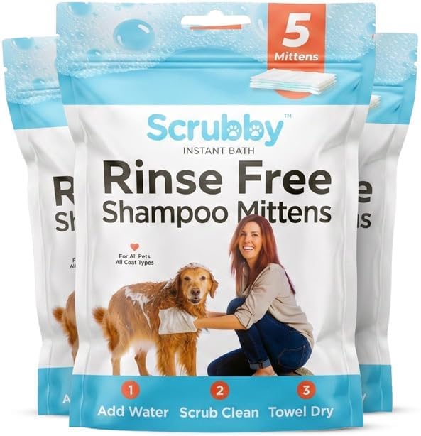Scrubby Pet No Rinse Pet Wipes | Rinse Free Shampoo Mittens | Dogs & Cats | Bath Wipes - Bathing & Washing Pets, Hypoallergenic | No Rinse Wash Mitt | Grooming, Lather Wipe Dry - Pack of 15 by ScrubbyPet