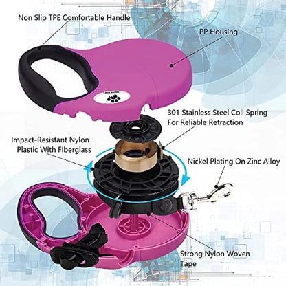 16ft Retractable Dog Leash for Large Breed Dogs up to 110 lbs with a Detachable Chew Proof Extender Wire Ropes (Pink L) - Image 4