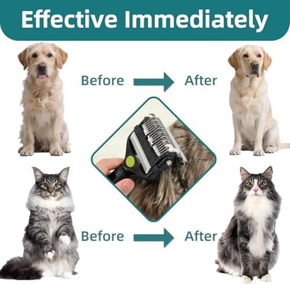 3-IN-1 Pet Grooming Tool - Undercoat Rake, Dematting Comb & Deshedding Brush for Cats, Dogs, Horses - Removes Mats, Tangles & Loose Fur, Reduces Shedding & Prevents Hair Mess (Green) - Image 5