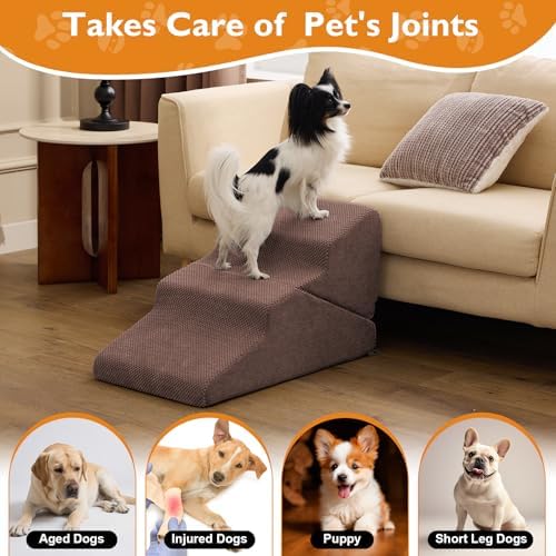 Ahpmeoa Dog Stairs for Small Dogs 16’’ H, 3-Step Dog Steps for Bed, Brown - Image 5