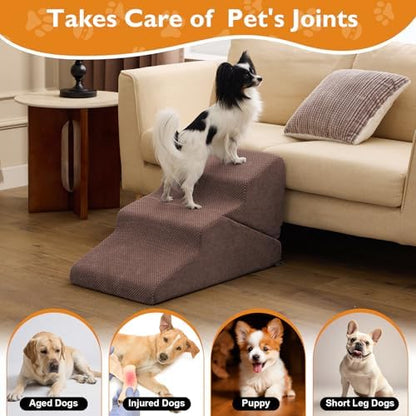 Ahpmeoa Dog Stairs for Small Dogs 16’’ H, 3-Step Dog Steps for Bed, Brown - Image 5