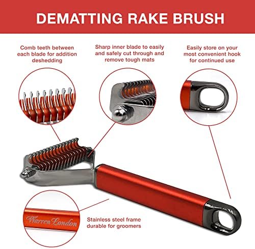 Warren London Undercoat Rake Brush for Dogs and Cats - Premium Deshedding Tool for Long Haired Pets - Skin Friendly Dematting Comb for Professional Grooming Results at Home - Image 2