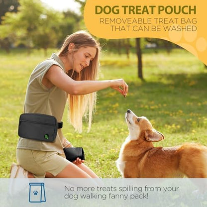 Puppy Dog Treat Pouches for Pet Training Treat Bag, Dog Walking Fanny Pack with Carabiner, Built-in Poop Bag Dispenser & Reuse Dog Poop Holder, Puppy Pet Treat Waist Belt (Black) - Image 2