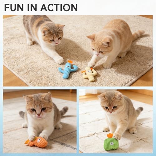Catnip Cat Toys, 5 Pack Cactus Cat Toys with Organic Catnip, Interactive Chew & Kick Toys for Indoor Cats, Plush Teething Toys for Kittens, Fun Cactus Shape - Image 5
