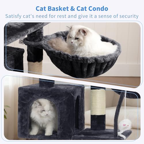 Heybly Cat Tree with Toy, 43.3 inch Cat Tower for Indoor Cats HCT004SG - Image 3