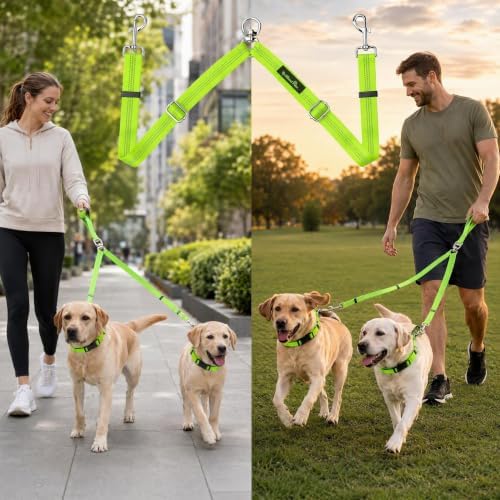 Double Dog Leash Coupler, No Tangle 360° Swivel Adjustable Reflective Dog Leash Splitter for 2 Dogs, Heavy Duty Shock Absorbing Bungee Lead Extension for Small Medium Large Dogs - Image 5