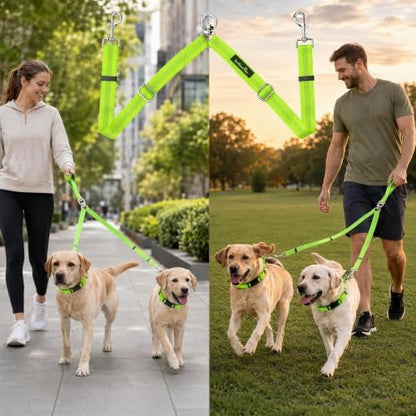 Double Dog Leash Coupler, No Tangle 360° Swivel Adjustable Reflective Dog Leash Splitter for 2 Dogs, Heavy Duty Shock Absorbing Bungee Lead Extension for Small Medium Large Dogs - Image 5