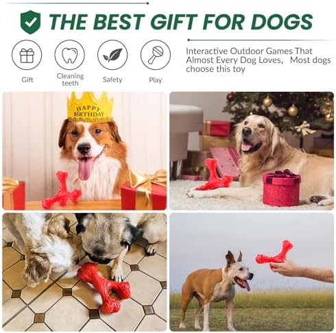 Dog Chew Toys for Aggressive Chewers Large Breed,Indestructible Bones Toy，Durable Cleaning Toothbrush Natural Rubber Dog Toys… (Red) - Image 6