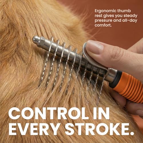 Poodle Dematting Fur Rake Comb Brush for Dogs and Cats - Long 2.5" Steel Safety Blades Metal Comb for Detangling Matted or Knotted Undercoat Hair (Orange) - Image 5