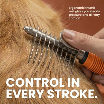 Poodle Dematting Fur Rake Comb Brush for Dogs and Cats - Long 2.5" Steel Safety Blades Metal Comb for Detangling Matted or Knotted Undercoat Hair (Orange) - Image 5