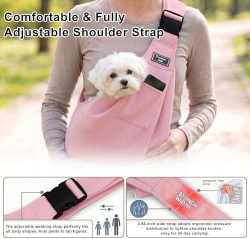 Adjustable Pet Sling Carrier, Anti-Escape Bag for Small Dogs & Cats, Pink - Image 5