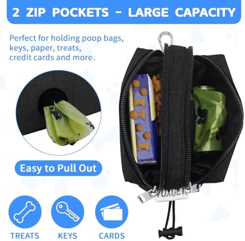 Dog Poop Bag Holder with Treat Pouch, 2 Zipper Pockets & Leash Clip - Image 4