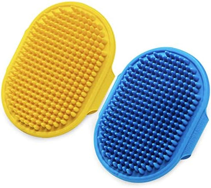 Dog Grooming Brush, Lilpep Pet Shampoo Bath Brush Soothing Massage Rubber Comb with Adjustable Ring Handle for Long Short Haired Dogs and Cats (Blue+Yellow, pack of 2) by PetSupplies