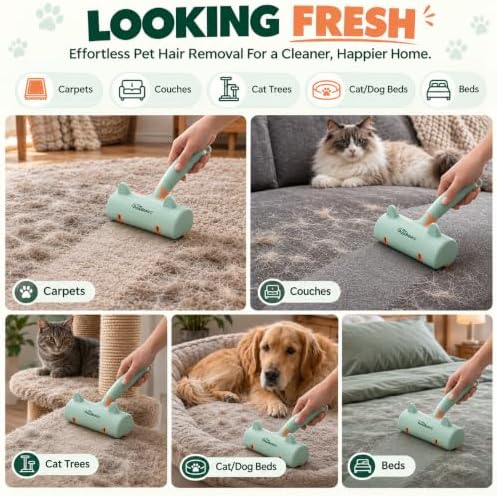 Pet Hair Remover Roller - Reusable Lint Roller for Dog and Cat Hair, Easy to Clean Electrostatic Pet Hair Removal Tool with Ergonomic Grip for Bedding, Couch, Carpet and Car Interiors - Image 4