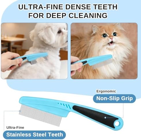 Pet Grooming Combo and Flea Comb, Flea and Tick Combs for Dogs and Cats, Deshedding Brush with Metal Comb for Detangling and Dematting Long, Matted Fur on Cats and Dogs(2pcs) - Image 4