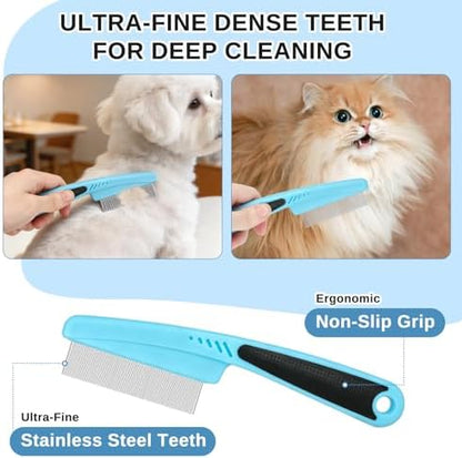 Pet Grooming Combo and Flea Comb, Flea and Tick Combs for Dogs and Cats, Deshedding Brush with Metal Comb for Detangling and Dematting Long, Matted Fur on Cats and Dogs(2pcs) - Image 4