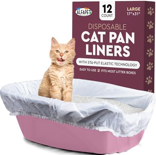 Alfapet Cat Litter Box Liners Large 12 Count - Tear-Resistant Cat Litter Bags - Waterproof Kitty Litter Liners - Fits Litterbox Pan Sizes Medium and Large, 31" x 17", 20 lb Capacity by Alfapet