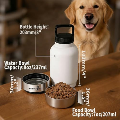 32 oz Instulated Stainless Steel Dog Water Bottle with 2 Detachable Bowls,Portable Cat Travel Dispenser with Brush for Walking Hiking Camping,White - Image 6