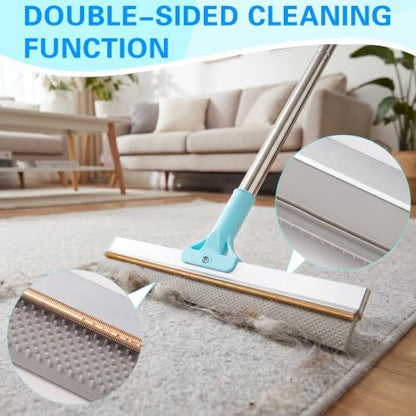 Carpet Rake for Pet Hair Remover, 54 Inch Adjustable Long Handle Pet & Human Hair Remover Tool Silicone Carpet Broom with 1 Lint Brush for Mats, Carpets, Couch and Furniture - Image 3