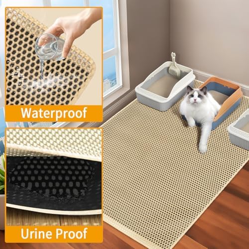 Cat Litter Mats Litter Trapping Mat, 25''x16'' Cat Litterbox Mat for Floor, 2 Layer Honeycomb Pet Litterbox Matt Catcher Rug, Waterproof Urine Proof, Non-Slip, Soft, Clean Easily, Small - Image 5