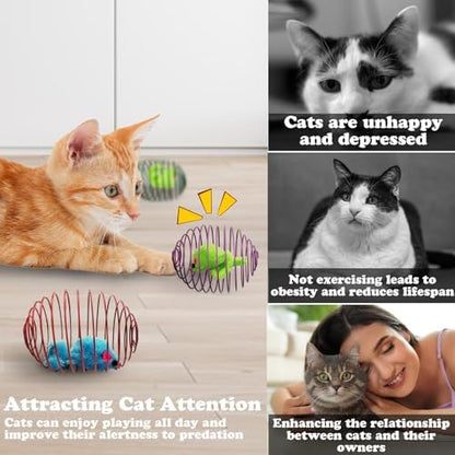 Andiker 6Pcs Cat Spring Toys, 3.9'' Colorful Cat Spring Balls with Mice Interactive Cat Toys Stretchable Metal Cage Balls Spring Cat Toy for Cats Swatting, Hunting Kitten Toys - Image 4