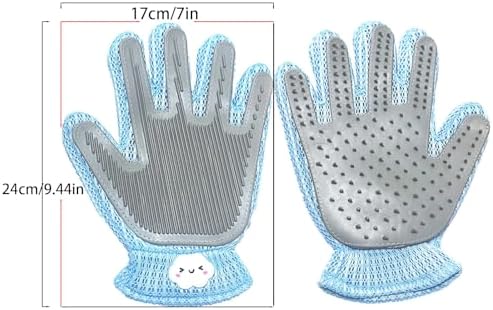 2 Pcs [2-in-1] Pet Hair Removal Gloves - Five Finger Massage Design Pet Beauty Gloves, Suitable for pet dogs and cats to prevent hair tanglings (Blue) - Image 2