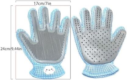 2 Pcs [2-in-1] Pet Hair Removal Gloves - Five Finger Massage Design Pet Beauty Gloves, Suitable for pet dogs and cats to prevent hair tanglings (Blue) - Image 2