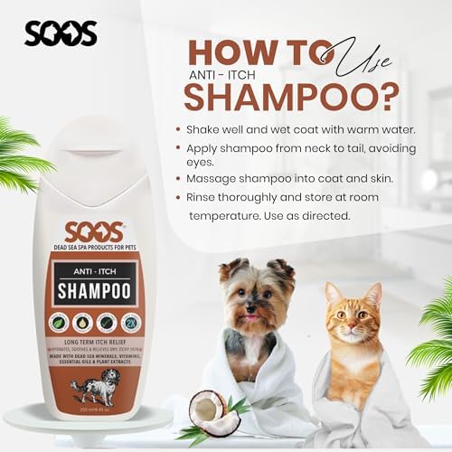 Soos Pet Shampoo Anti-Itch Cat and Dog Shampoo Dead Sea Minerals Fast Absorbing Soothes Itching Clean Fur with Vitamins Essential Oils Natural Ingredients - 1x Bottle (250ml) - Image 4