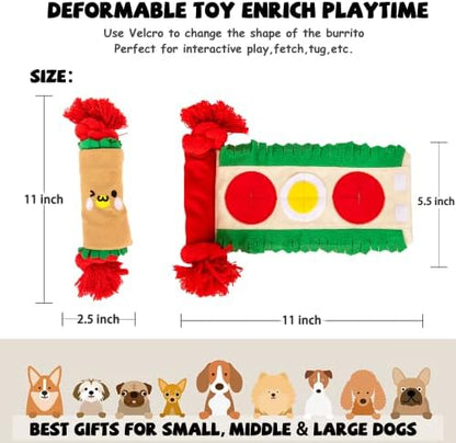 lilfrd Burrito Snuffle Mat Dog Toy, Squeaky Crinkle Rope Puzzle Taco Toy - Image 5