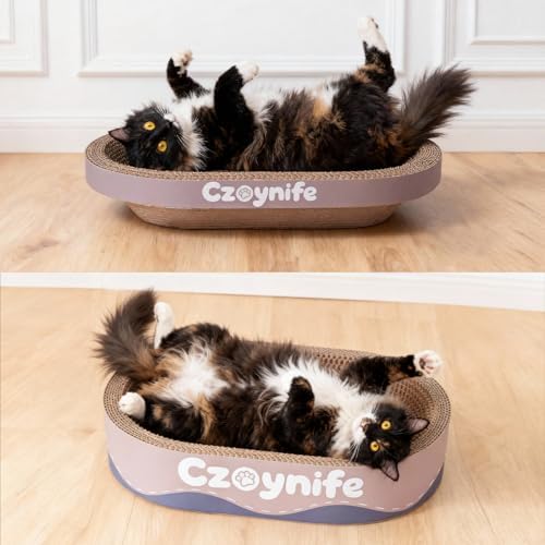 3PCS Cat Scratcher Cardboard, Oval Cat Scratch Pad Bowl Nest for Indoor Cats, Round Cat Scratching Board Corrugated Lounge Cat Bed, Furniture Protector for Couch (Coffee, 15.7 * 10 in) - Image 6