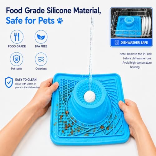 Mo'mota Slow Feeder Dog Bowls, 3-in-1 Freezer-Safe Lick Mat & Rolling Treat Ball, Anti-Spill Feeding Station for Dogs & Cats, 36 Strong Suction Cups, Food-Grade Silicone, Blue - Image 5