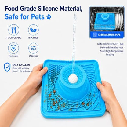 Mo'mota Slow Feeder Dog Bowls, 3-in-1 Freezer-Safe Lick Mat & Rolling Treat Ball, Anti-Spill Feeding Station for Dogs & Cats, 36 Strong Suction Cups, Food-Grade Silicone, Blue - Image 5
