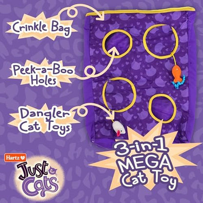Hartz Just for Cats The Crinkler, 3-in-1 Mega Cat Toy with Silver Vine & Catnip, Crinkle Bag, Peek-a-Boo Holes, 3 Dangler Toys - Image 4