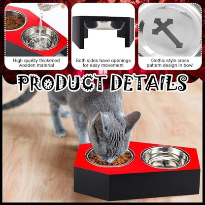 Teenyyou Gothic Cat Food Bowl 5 Degree Tilted Halloween Coffin Cat Bowl - Image 4