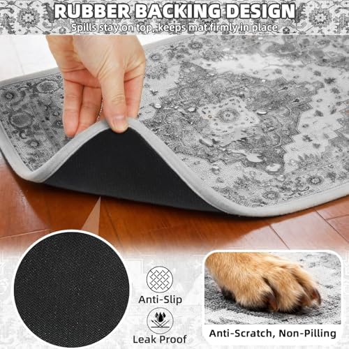 PUPTECK Dog Food Mat, Absorbent Pet Feeding Bowl Mat, Non-Slip Dog Mat for Food and Water, Quick Dry No Stains Cat Placemats Pet Supplies for Messy Drinkers, Grey 16"x24" - Image 4