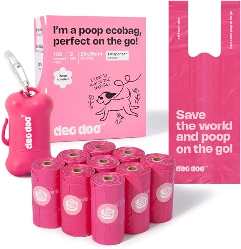 Deo Doo Dog Poop Bags with Handles & Holder, 108 Count, Rose Scented by DeoDoo