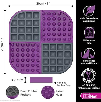 LickiMat Slomo, Cat Slow Feeder Lick Mat, Boredom Anxiety Reducer; Perfect for Food, Treats, Yogurt, or Peanut Butter. Fun Alternative to a Slow Feed Cat Bowl or Dish, Purple - Image 2