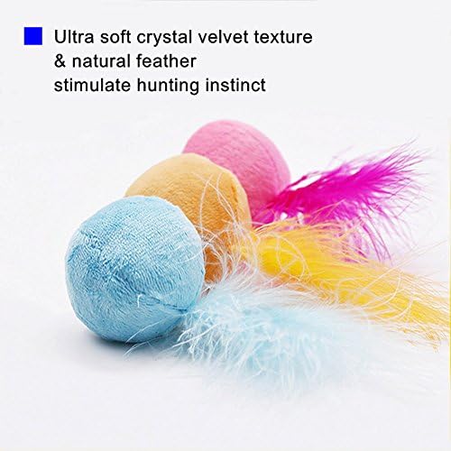 Furry Rattle Ball Cat Toy with Feather and Catnip - Interactive Pom Pom Balls for Cats, Soft and Lightweight, 2 Inch, 6 Pack. - Image 4