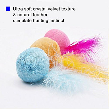 Furry Rattle Ball Cat Toy with Feather and Catnip - Interactive Pom Pom Balls for Cats, Soft and Lightweight, 2 Inch, 6 Pack. - Image 4
