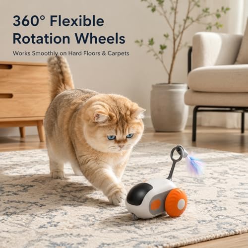 Remote Control Mouse Cat Toy, Smart Interactive Moving Cat Toy Car with Obstacle Avoid, USB Rechargeable Electric Kitten Exercise Toy for Indoor Cats（Orange） - Image 7
