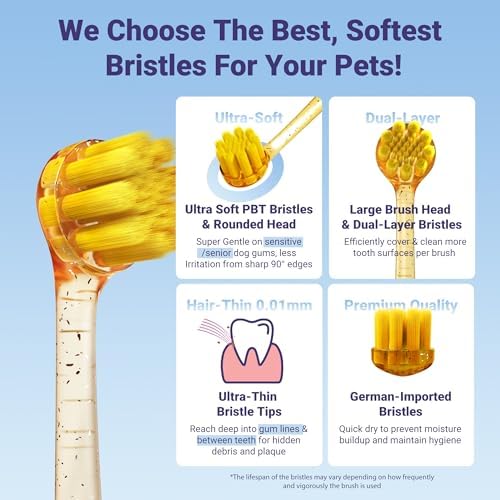Dog Toothbrushes for Medium and Large Dogs, 2pcs, Ultra Soft Bristle, Long Durable Handle, Pet Tooth Brush and Dental Care Kit, Super Thin Bristle Gentle on Gum for Sensitive Pets, Amber - Image 3