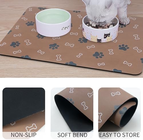 Pet Cat Dog Food Mat Non Slip Mat for Dog Water Bowl Mat Quick Dry Absorbent Cat Feeding Mat, 18.1 * 11.8 in, Brown - Image 4